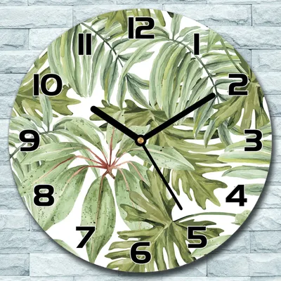 Produktbild von Wanduhr aus Glas Rund fi 30 Helle Bananenblätter Quarz Deko Schlafzimmer Büro