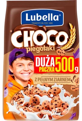 Produktbild von Lubella Choco Piegołaki – Frühstücksflocken in Form von Keksen mit Schokoladengeschmack 500 g