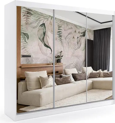Produktbild von ALTDECOR Kleiderschrank mit Spiegel und Schiebetüren, kugelgelagerte Führungsschienen und Aluminium-Leisten - DEBI - 240 cm - Weiß