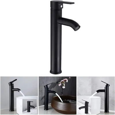 Produktbild von Waschtischarmatur, schwarz, geeignet für Rohre mit einem Durchmesser von 32 mm bis 42 mm, aus Edelstahl, für Badezimmer