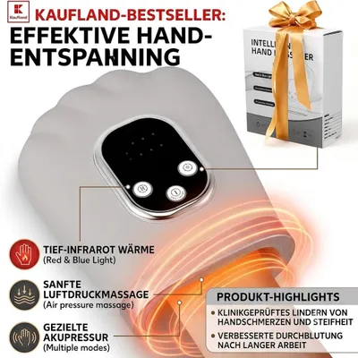 Produktbild von Handmassagegerät gegen Handschmerzen & Steifheit: Wärme, Rotlicht, Leise & Sicher – Kabellos mit Starkem Akku