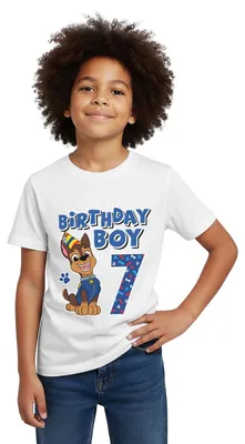 Produktbild von Spreadshirt Paw Patrol Geschenk 7 Jahre Alt 7. Geburtstag Chase Kinder T-Shirt, 98/104 (3-4 Jahre), Weiß