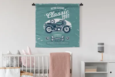 Produktbild von MuchoWow® Wandteppich Wandbehang Motorrad - Werkzeuge - Retro 90x90 cm Tapisserie Dekoration Wandtuch - Wandaufhänger