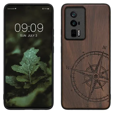 Produktbild von kwmobile Handyhülle für Xiaomi Poco F5 Pro 5G Hülle Holz - Case mit TPU Bumper - Stoßfestes Hardcase - Schutzhülle Cover in Dunkelbraun