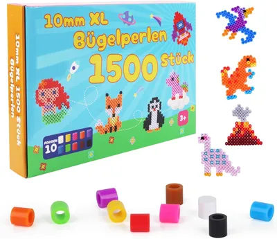 Produktbild von Strijkperlen Set XL, 1500 Stück, 10 mm, 10 Farben, für Kinder ab 3 Jahren