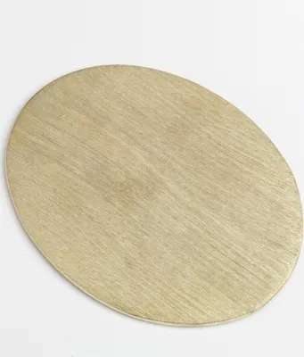 Produktbild von Kerzenteller Flachteller Oval Alu gebürstet gold 13,5 x 10 cm ideal für Ovalkerzen, Ellipsenkerzen, Taufkerzen, Hochzeitskerzen, Trauerkerzen