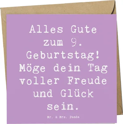 Produktbild von Mr. & Mrs. Panda Grußkarte Spruch 9. Geburtstag Freude - Lavendeltraum - Geschenk, Glückwunsch, und Glück, doppelkarte, Geburtstagskarte, faltkarte, Glückwunschkarte