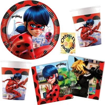 Produktbild von Miraculous Partyset 52tlg. für 16 Kinder 16 Teller  16 Becher 20 Servietten