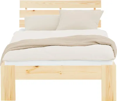 Produktbild von Homestyle4u Holzbett 90x200 Kiefer Natur Bett mit Lattenrost Einzelbett Jugendbett Kinderbett Gästebett