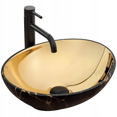 Immagine prodotto di Lavabo in Vetroceramica, lavabo da appoggio, ovale, piano lavabo, vasca lavabo, oro