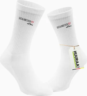 Produktbild von Huuraa Uni Socken Sozialarbeiterin mit Herz 42/46 White Baumwolle Tennissocken Geschenkidee