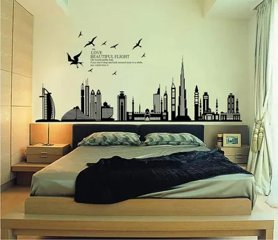 Productafbeelding van Wandsticker met stadsomlijning, 90 x 60 cm, verwijderbaar, geschikt voor woonkamer en slaapkamer