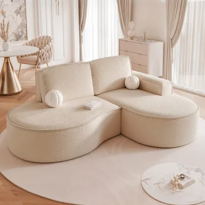 Produktbild von IDOHOME-Polsterecksofa SOFIA L 210 cm Beige Rechtsseitige freistehende Polsterecke Wohnlandschaft Gepolstertes Schlafsofa Sofa Abriamo 03