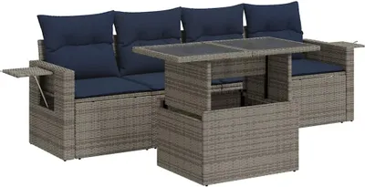 Zdjęcie produktu dla vidaXL 5-częściowa sofa ogrodowa z poduszkami z szarego polirattanu