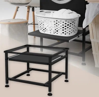 Produktbild von ML-Design Waschmaschinen-Untergestell mit ausziehbarer Ablage, Schwarz 62,5x53,5x45cm Stahl bis 150kg Waschmaschinensockel Trocknersockel Unterschrank