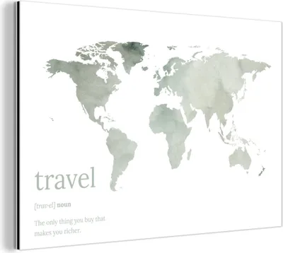 Obrázek produktu pro Nástěnná dekorace Kovový kovový obraz Wall Art 60x40cm Mapa světa - Citace - Cestování Muchowow Hliníkové obrazy