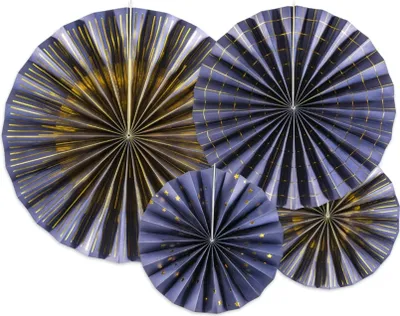 Image de Rosettes de papier décoratives avec motif 23-40cm bleu marine or 4pcs