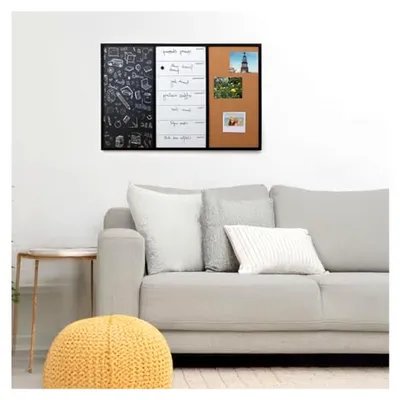 Produktbild von 3-in-1 Kombitafel - 60x40cm - Kreidetafel, Whiteboard und Kork Pinnwand - Magnettafel mit Zubehör