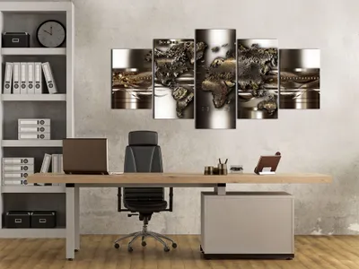 Produktbild von Akustikbild Weltkarte Abstrakt 200x100 cm Bilder Akustikschaum Hochleistungsschallabsorber Schallschutz Leinwand 5 tlg Wandbild Raumakustik Schalldämmung Landkarte Kontinente k-A-0039-b-n