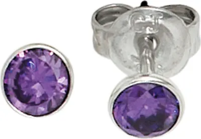 Produktbild von JOBO Ohrstecker rund 925 Sterling Silber rhodiniert 2 Zirkonia lila Ohrringe