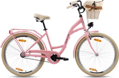 Produktbild von Goetze Style 26 Zoll City Bike, 43 cm Tiefeinsteiger, 1-Gang mit Rücktrittbremse hinten & V-Bremse vorne, LED-Beleuchtung, Rattankorb mit Bezug