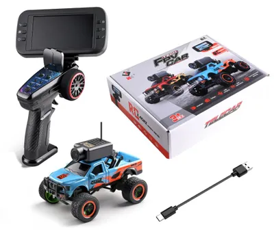 Produktbild von Wltoys 6407 Mini RC-Auto 1:64, 2,4 GHz RWD, FPV-WLAN-Kamera, App- und VR-Steuerung, 3-Gang, Gyro, LED, Vollproportional, Blau, RTR