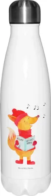 Produktbild von Mr. & Mrs. Panda Sportflasche Fuchs Sänger - Weiß - Geschenk, Trinkflasche, Wasserflasche, Thermosflasche, Weihnachtslieder, Singen, Weihnachten, thermosflaschen, Thermos