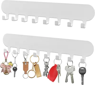Produktbild von 2 Stück Wand-Schlüsselhalter, selbstklebender Schlüsselhaken, 8 Wand-Schlüsselhalter, ohne Bohren, Wand-Aufbewahrungshalter (Wei?)