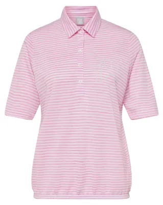 Produktbild von Rabe Damen T-Shirt Rosa Größe 52 mit Polokragen, Knopfleiste, Strass und Streifenmuster