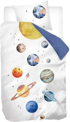 Produktbild von Unyqoos® Snoozing Artuno Bettbezug für Einzelbett – 140x200/220 cm, 100% Baumwolle, inkl. 1 Kissenbezug, Weiß/Blau