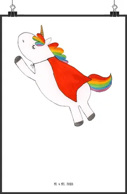 Produktbild von Mr. & Mrs. Panda Bild Einhorn Geburtstag DIN A4 - Weiß - Geschenk, Wandbild, drucke, Posterdruck, Geburtstagsgeschenk, Freundin, Einhörner, Superheld, Kunstdruck, Unicorn