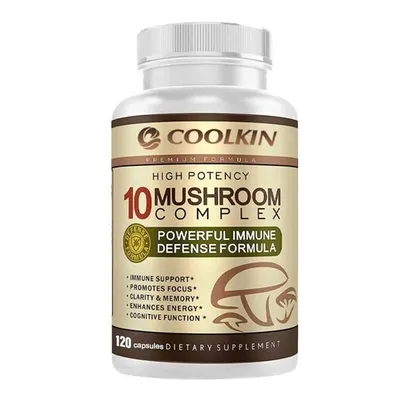 Produktbild von 10 Mushroom Complex (120 Kapseln) Nahrungsergänzungsmittel, Gehirn, Gedächtnis, Klarheit, Fokus, Immunsystem, Energie, Kognitive Fähigkeiten