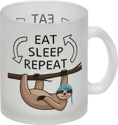 Produktbild von Eat sleep repeat Faultier Glas Tasse
