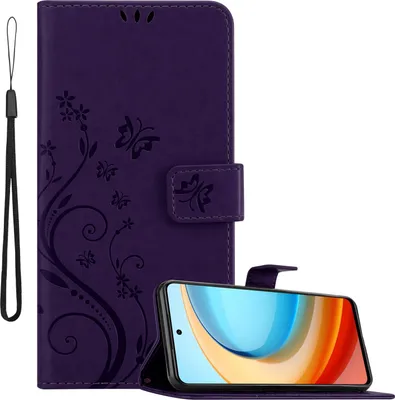 Produktbild von Cadorabo Hülle für ZTE Blade A75 5G Hülle in FLORAL DUNKEL LILA Schutzhülle im Blumen Design mit Magnetverschluss, Standfunktion und Kartenfächern Book Case Cover