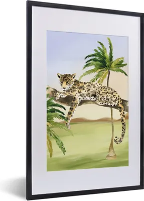 Produktbild von MuchoWow® Gerahmtes Poster Panther - Safari - Aquarell 40x60 cm - Poster mit Schwarzem Bilderrahmen Wandposter Rahmen Foto Bilder - Poster in Rahmen