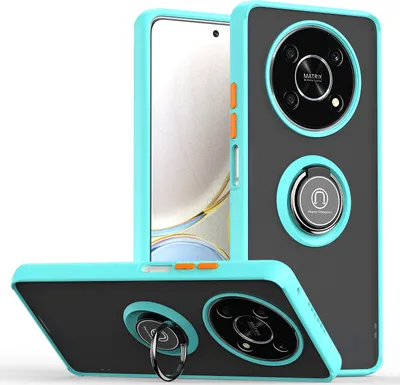 Produktbild von Honor X9 Hülle, Ring Halter Ständer Matte Transluzent TPU Rahmen Stoßfest Schutzhülle für Honor X9 Hellblau