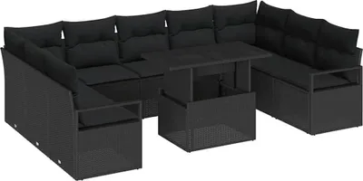 Immagine prodotto di vidaXL Set di divani da giardino con cuscini 10 pezzi in polirattan nero