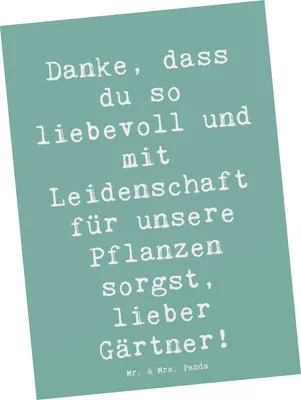 Produktbild von Mr. & Mrs. Panda Postkarte Spruch Lieber Gärtner - Meeresbrise - Geschenk, Ansichtskarte, Garten, Liebe zur Natur, Grußkarte, Dankeschön, Hingabe, Dankbarkeit, Bedanken