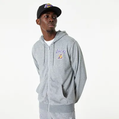 Image de Sweat-shirt Los Angeles Lakers, à capuche, fermeture éclair intégrale, marque New Era, couleur gris, taille XXL