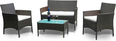 Immagine prodotto di Yakimz Mobili da giardino Set divani Set da balcone Relax Lounge Tavolo da giardino in vetro Set da giardino marrone