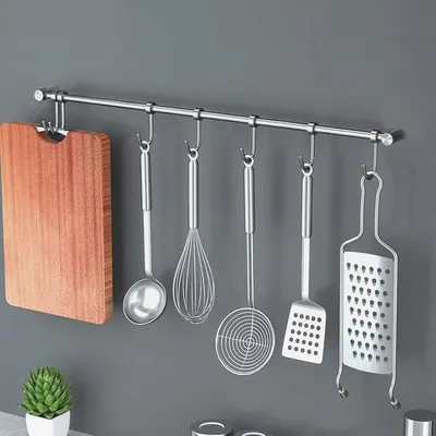 Produktbild von Küchenutensilienhalter, Edelstahl, 40 cm, Haken für Küchenutensilien, 7 Haken, Wandmontage