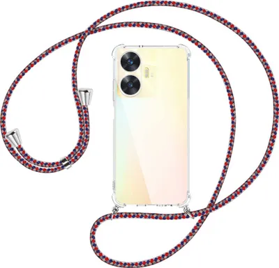Produktbild von Handykette Backcover-Schutzhülle mit Band (Metall silberfarben) für Realme C55 (6.72'') - silber/blau/rot