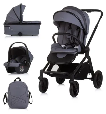 Produktbild von Chipolino Kombikinderwagen Magnum 3 in 1 Babywanne Sportsitz i-Size Babyschale grau