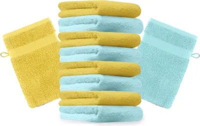 Produktbild von Betz 10 Stück Waschhandschuhe 16x21 cm PREMIUM 100% Baumwolle  Farbe: gelb und türkis