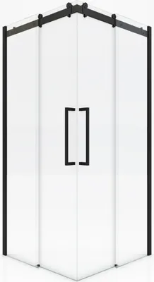 Image de Porte de douche coulissante type industriel ouverture d'angle profiles noir mat - verre trempe 8mm
