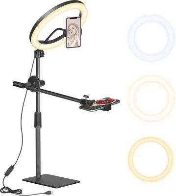 Image de Lampe annulaire à LED avec trépied pour les enregistrements vidéo et les autoportraits