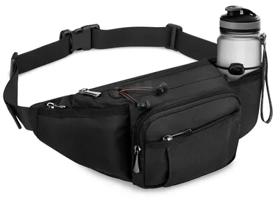 Produktbild von Bauchtasche Hüfttasche Gürteltasche - Wasserdicht - 39,4 x 17,8 x 14 cm - Schwarz - Mit Flaschenhalter für Trinkflasche