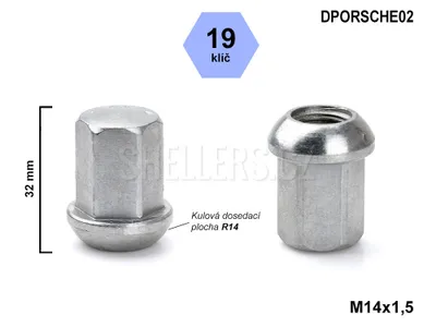 Obrázek produktu pro Kolová matice M14x1,5 kulová R14 uzavřená, klíč 19, DPORSCHE02, výška 32 mm