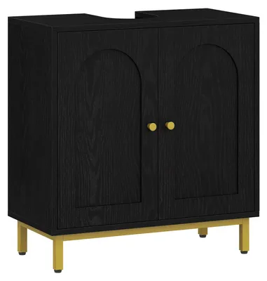 Productafbeelding van Badkastje - 2 deuren - Verstelbare legplank - Veel opbergruimte - Vrijstaand - 30 x 60 x 63 cm - Zwart