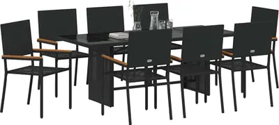 Immagine prodotto di vidaXL Set da pranzo da giardino 9 pezzi in polirattan nero